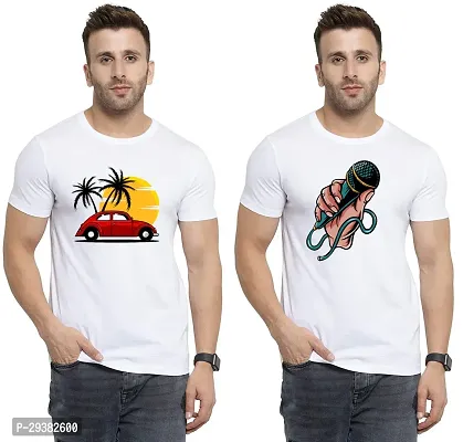 Reliable White Polycotton Printed T-Shirt For Men Pack Of 2