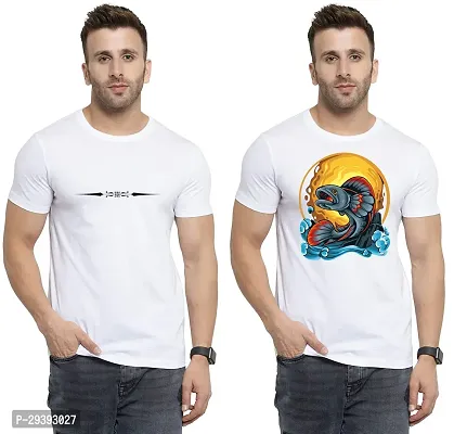 Stylish White Polycotton Printed Round Neck Tees For Men Pack Of 2-thumb0