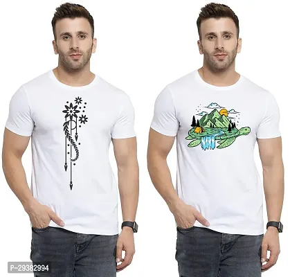 Reliable White Polycotton Printed T-Shirt For Men Pack Of 2