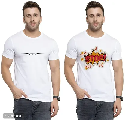 Stylish White Polycotton Printed Round Neck Tees For Men Pack Of 2-thumb0