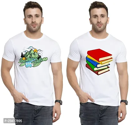 Comfortable White Polycotton Tees For Men Pack Of 2