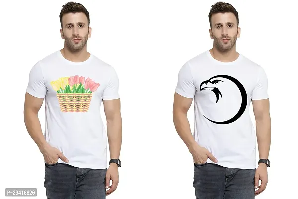 Comfortable White Polycotton Tees For Men Pack Of 2