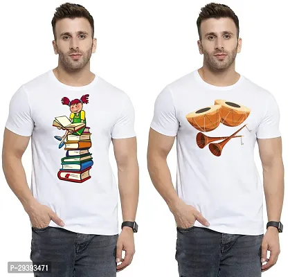 Stylish White Polycotton Printed Round Neck Tees For Men Pack Of 2-thumb0