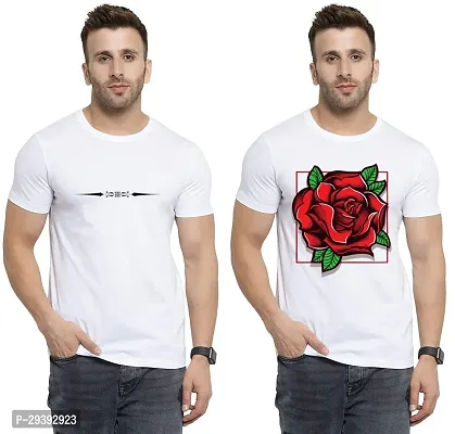 Stylish White Polycotton Printed Round Neck Tees For Men Pack Of 2