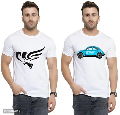 Comfortable White Polycotton Tees For Men Pack Of 2