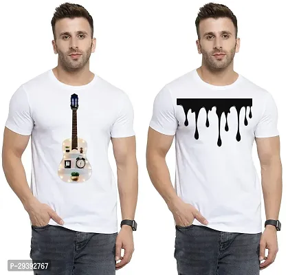 Stylish White Polycotton Printed Round Neck Tees For Men Pack Of 2-thumb0