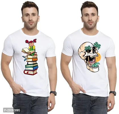 Stylish White Polycotton Printed Round Neck Tees For Men Pack Of 2-thumb0