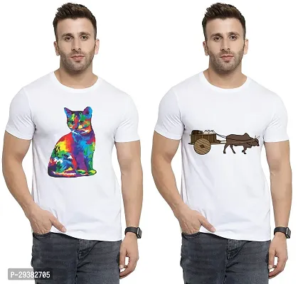 Reliable White Polycotton Printed T-Shirt For Men Pack Of 2