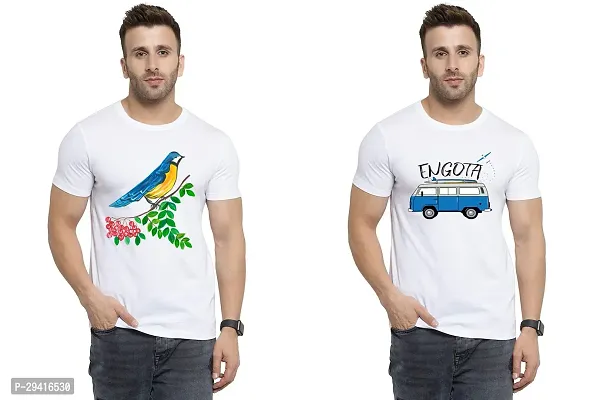 Comfortable White Polycotton Tees For Men Pack Of 2