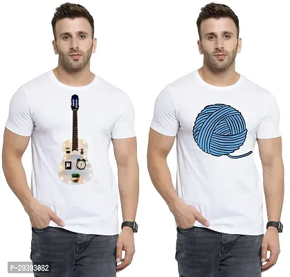 Stylish White Polycotton Printed Round Neck Tees For Men Pack Of 2-thumb0