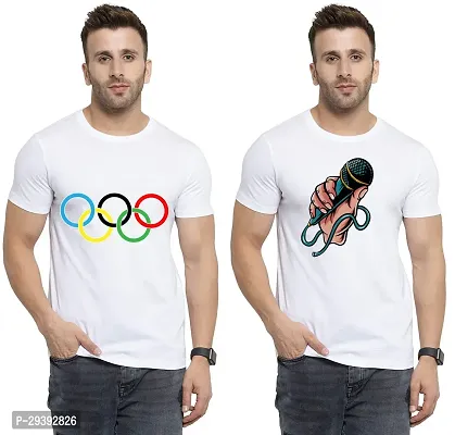 Stylish White Polycotton Printed Round Neck Tees For Men Pack Of 2-thumb0