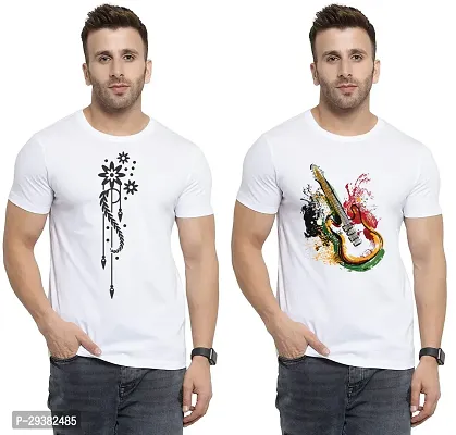 Reliable White Polycotton Printed T-Shirt For Men Pack Of 2