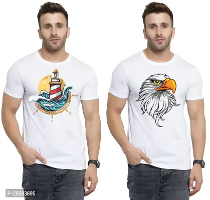 Reliable White Polycotton Printed T-Shirt For Men Pack Of 2