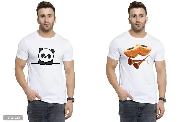 Comfortable White Polycotton Tees For Men Pack Of 2