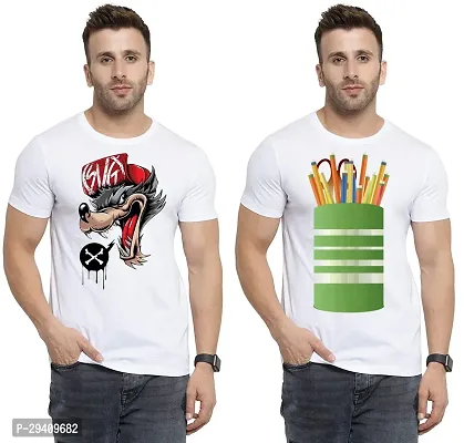 Comfortable White Polycotton Tees For Men Pack Of 2