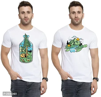 Reliable White Polycotton Printed T-Shirt For Men Pack Of 2