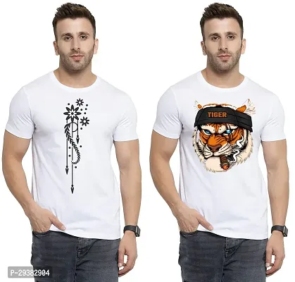 Reliable White Polycotton Printed T-Shirt For Men Pack Of 2