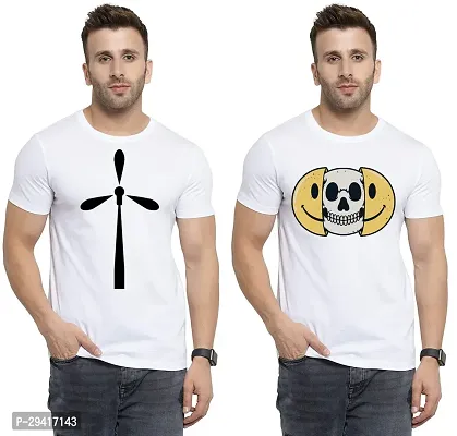 Comfortable White Polycotton Tees For Men Pack Of 2