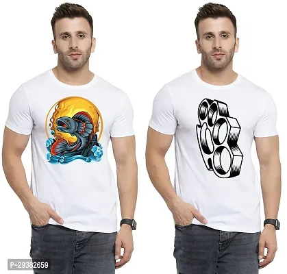 Reliable White Polycotton Printed T-Shirt For Men Pack Of 2-thumb0