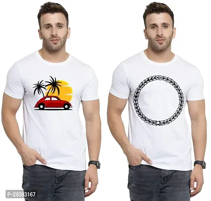 Reliable White Polycotton Printed T-Shirt For Men Pack Of 2