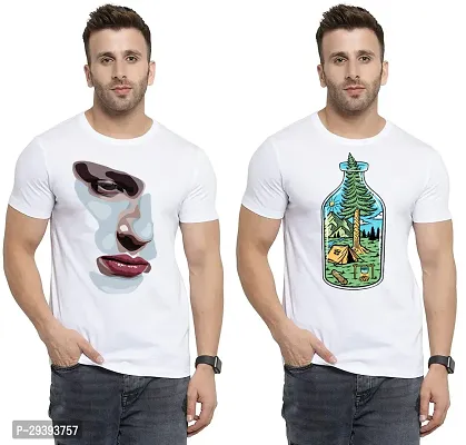 Stylish White Polycotton Printed Round Neck Tees For Men Pack Of 2-thumb0