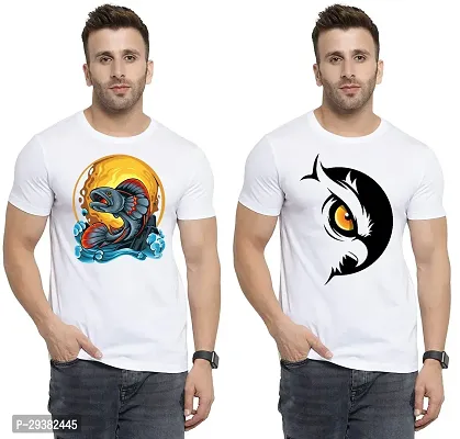 Reliable White Polycotton Printed T-Shirt For Men Pack Of 2