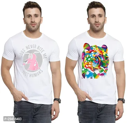 Comfortable White Polycotton Tees For Men Pack Of 2