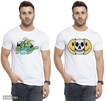 Comfortable White Polycotton Tees For Men Pack Of 2