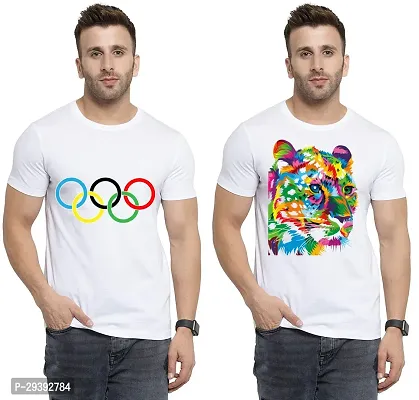 Stylish White Polycotton Printed Round Neck Tees For Men Pack Of 2-thumb0