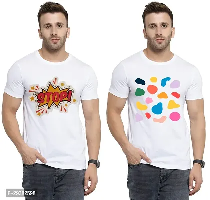 Reliable White Polycotton Printed T-Shirt For Men Pack Of 2