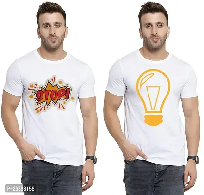 Reliable White Polycotton Printed T-Shirt For Men Pack Of 2