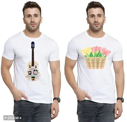 Stylish White Polycotton Printed Round Neck Tees For Men Pack Of 2-thumb0