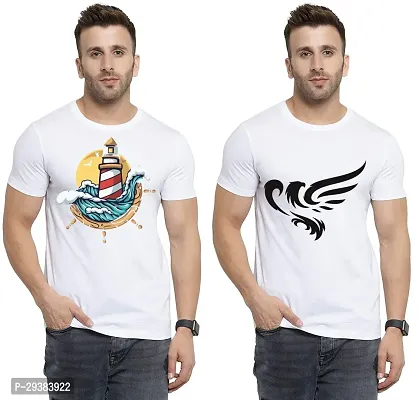 Reliable White Polycotton Printed T-Shirt For Men Pack Of 2