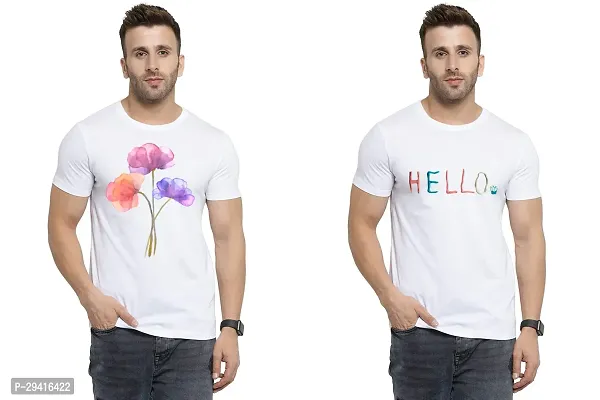 Comfortable White Polycotton Tees For Men Pack Of 2