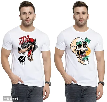 Comfortable White Polycotton Tees For Men Pack Of 2