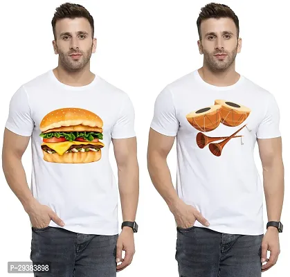 Reliable White Polycotton Printed T-Shirt For Men Pack Of 2