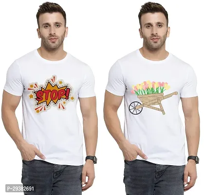 Reliable White Polycotton Printed T-Shirt For Men Pack Of 2