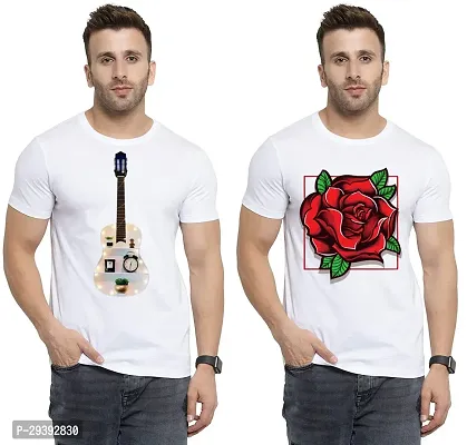 Stylish White Polycotton Printed Round Neck Tees For Men Pack Of 2