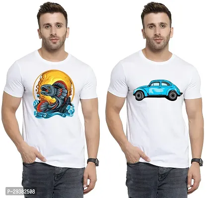 Reliable White Polycotton Printed T-Shirt For Men Pack Of 2