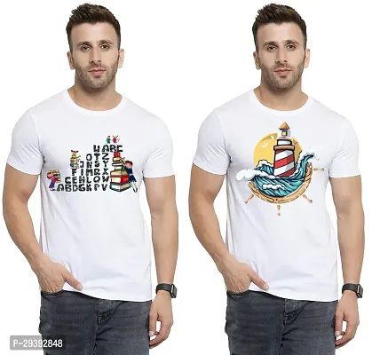 Stylish White Polycotton Printed Round Neck Tees For Men Pack Of 2-thumb0