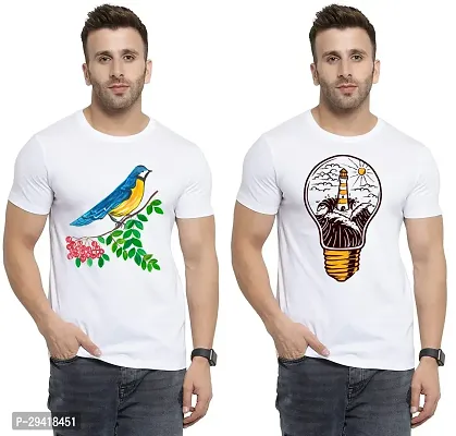 Comfortable White Polycotton Tees For Men Pack Of 2