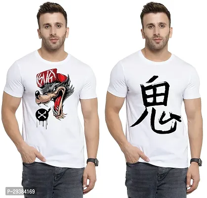 Reliable White Polycotton Printed T-Shirt For Men Pack Of 2