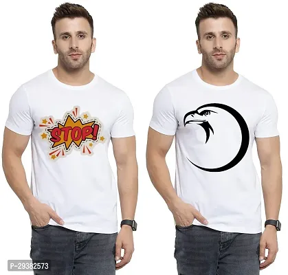 Reliable White Polycotton Printed T-Shirt For Men Pack Of 2