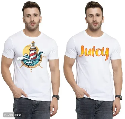 Reliable White Polycotton Printed T-Shirt For Men Pack Of 2