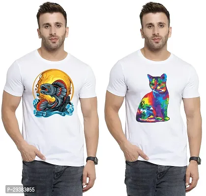 Reliable White Polycotton Printed T-Shirt For Men Pack Of 2