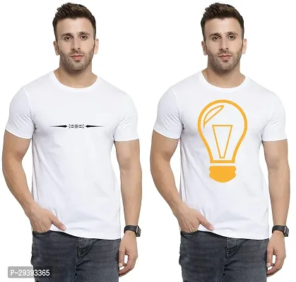 Stylish White Polycotton Printed Round Neck Tees For Men Pack Of 2