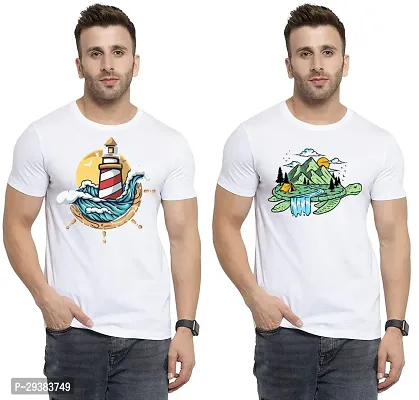 Reliable White Polycotton Printed T-Shirt For Men Pack Of 2-thumb0