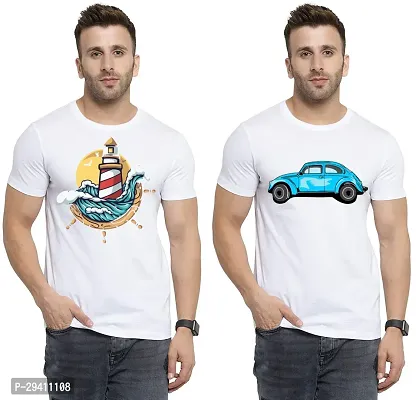 Comfortable White Polycotton Tees For Men Pack Of 2