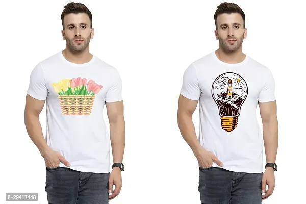 Comfortable White Polycotton Tees For Men Pack Of 2