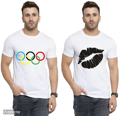 Stylish White Polycotton Printed Round Neck Tees For Men Pack Of 2-thumb0